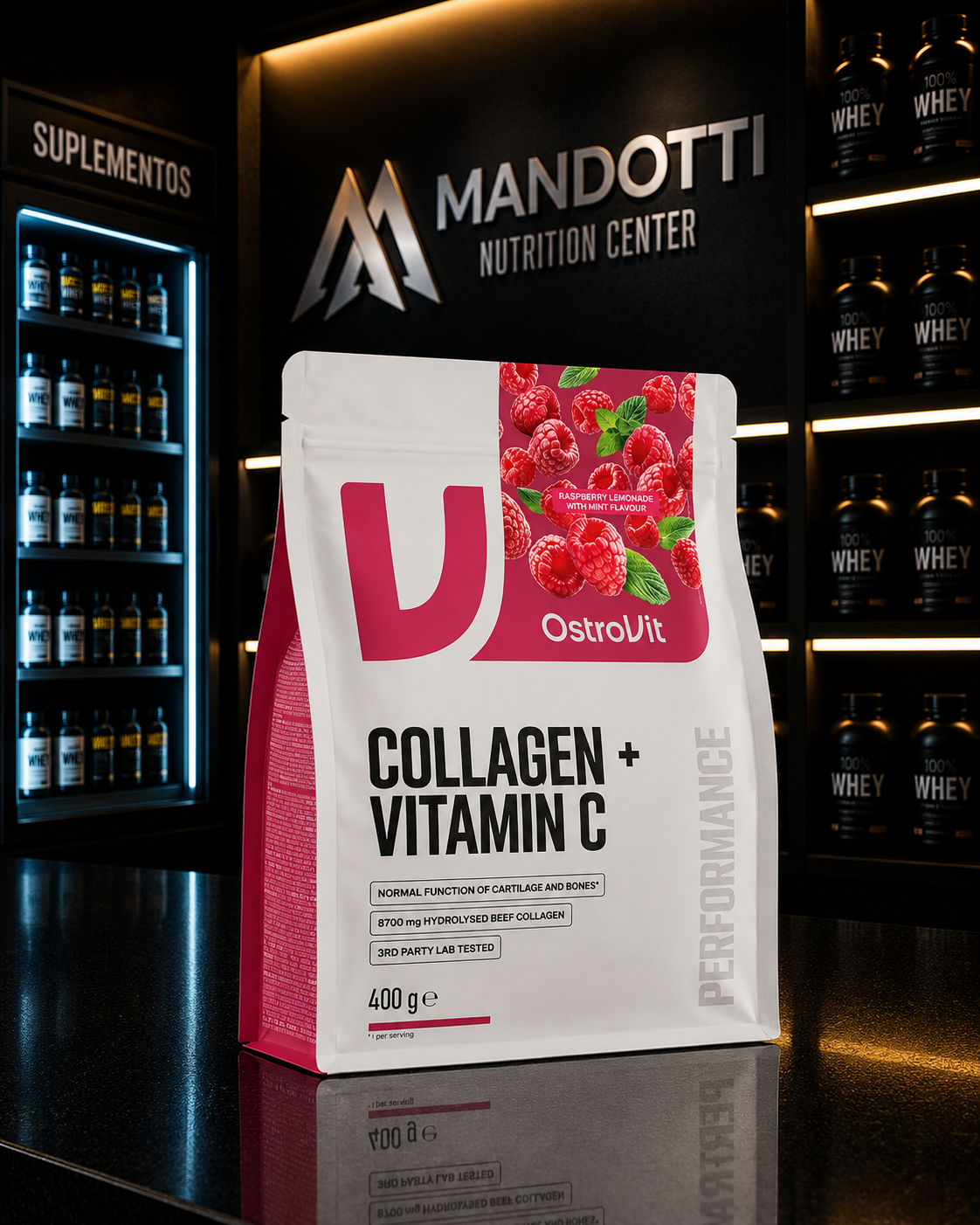 Colagenio + VItamina C 400g - OstroVit | Limonada de framboesa com hortelã