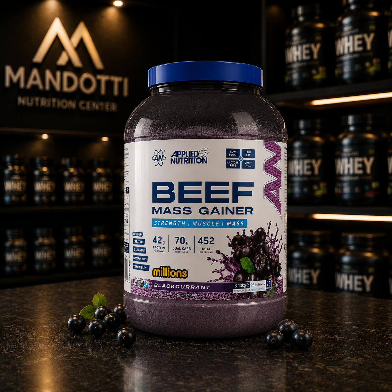 Beef Mass Gainer 3,13kg - Applied Nutrition - Millions Blackcurrant