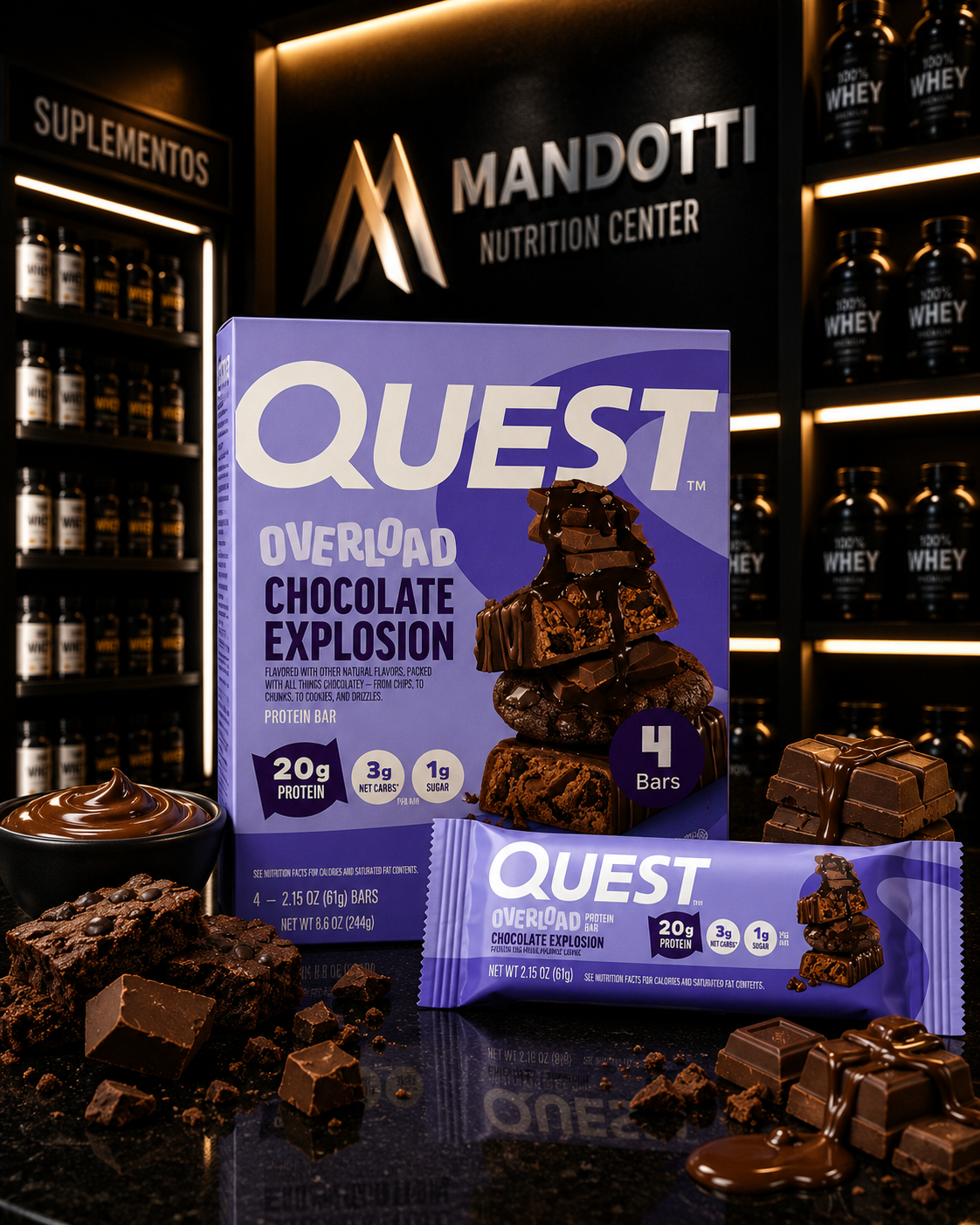 Barra Proteica Overload 58G - Quest Bar - Explosão de Chocolate