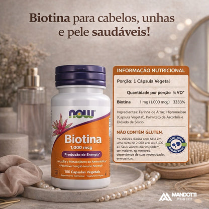Biotin 1000 mcg 100 Capsulas Now Foods