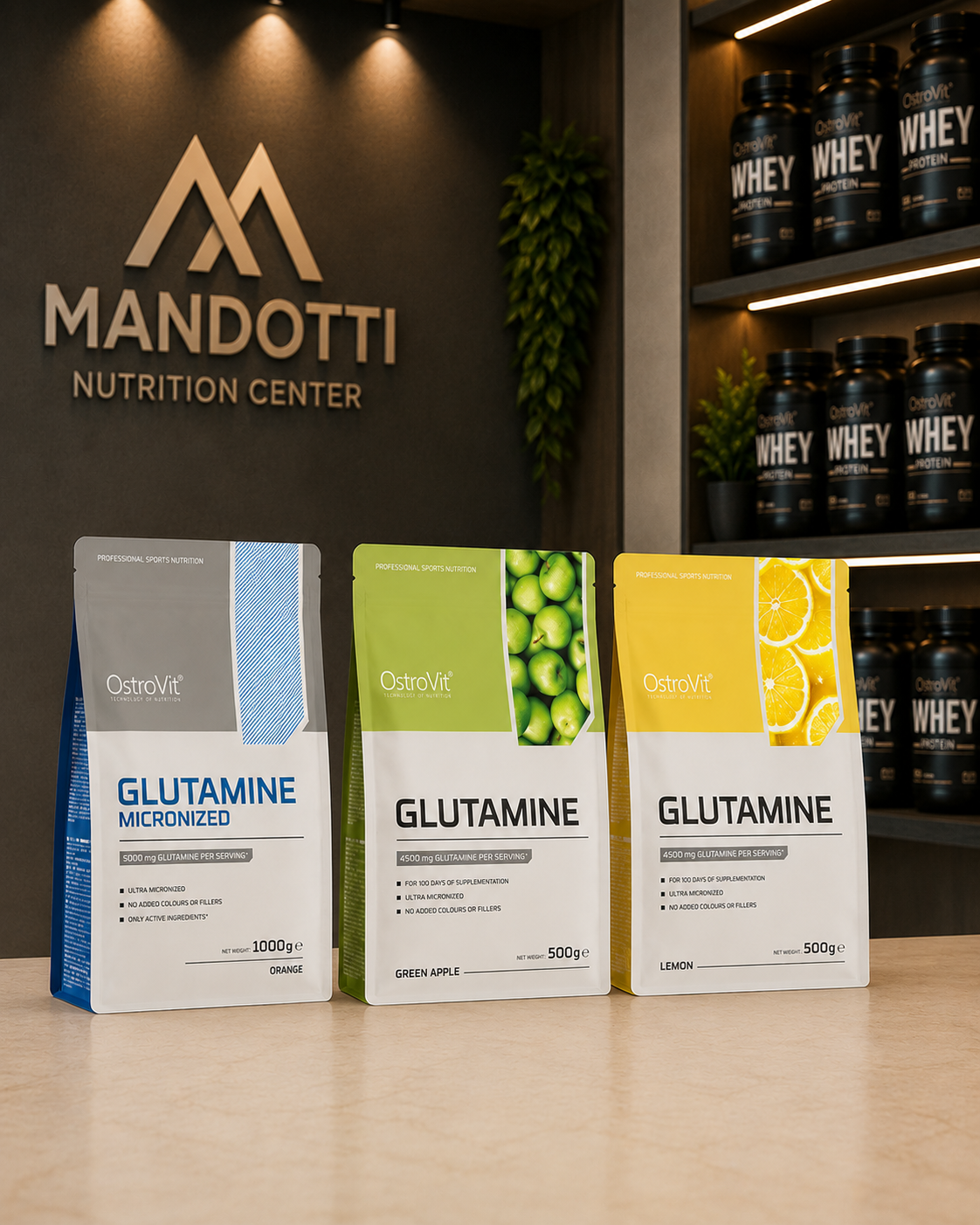 Glutamina 500g - OstroVit - Sabores